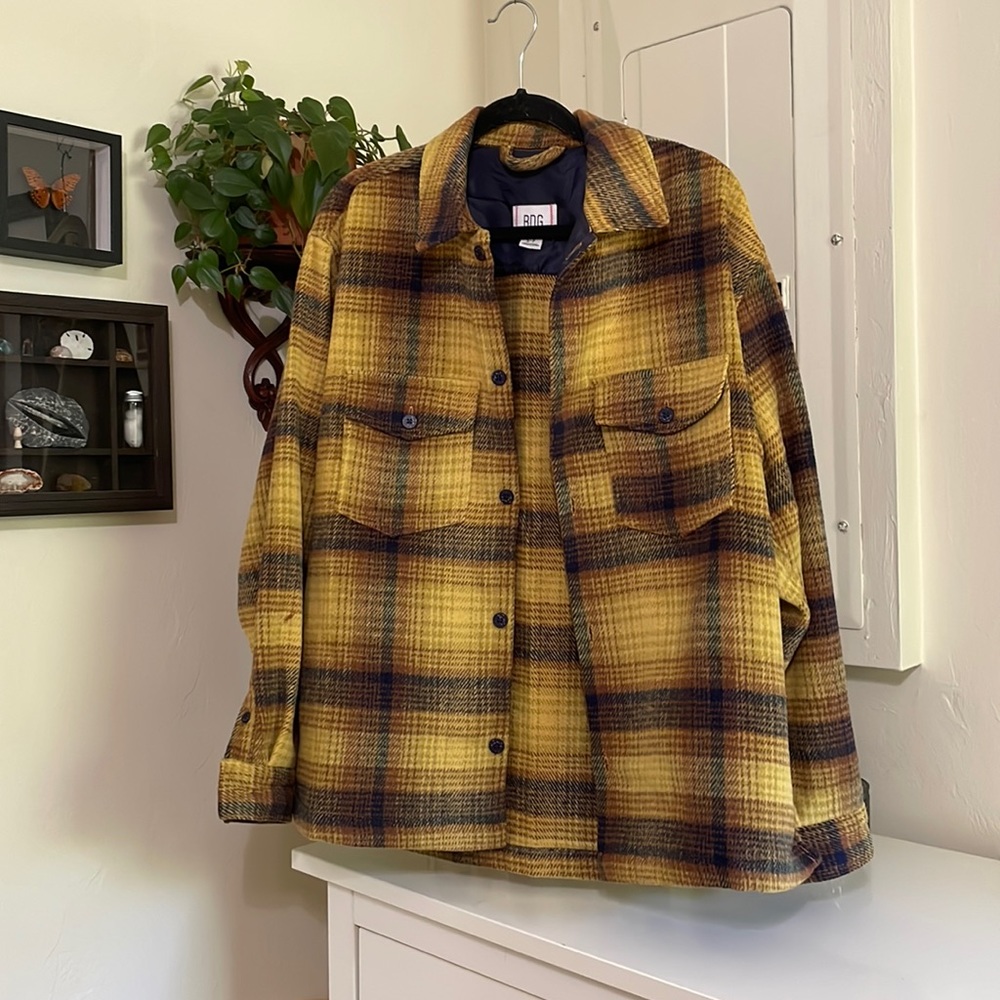 Urban Outfitter BDG Mustard Yellow Flannel Shacket Size Small